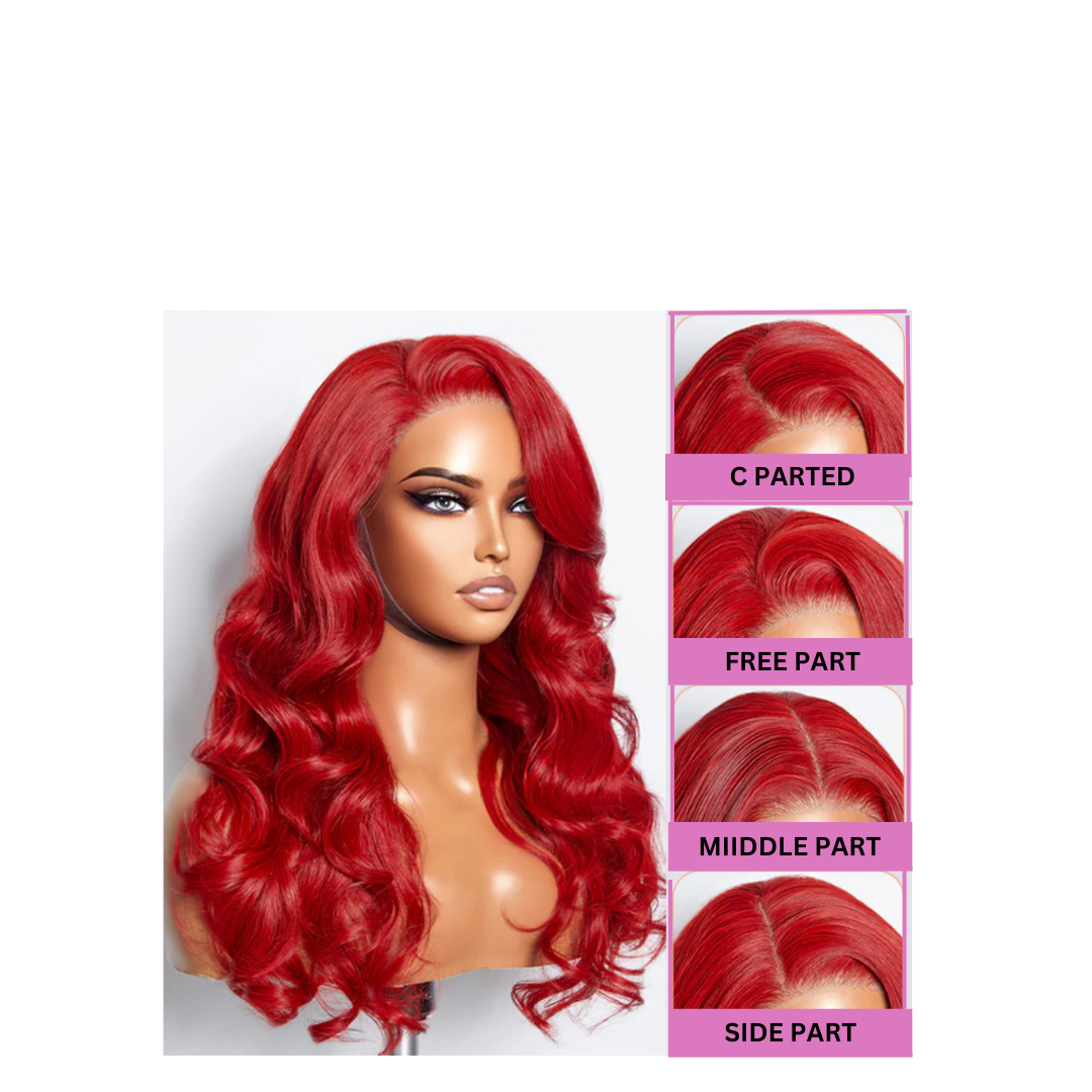 RED GLUELESS BODYWAVE WIG